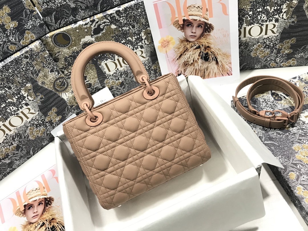 Medium Lady Dior Bag Biscuit Ultramatte Cannage Calfskin